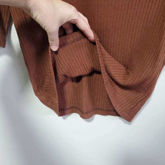 REFORMATION Thomas Knit Top Shirt Ribbed Collared V-Neck Chestnut Women's Small - Picture 7 of 14